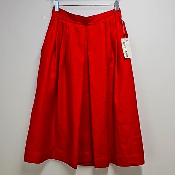 Elliot Lauren Vintage 100% Linen Midi Skirt Red Side Zip & Button Size 10 (NWT) - Picture 1 of 9